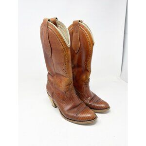 Acme Vintage Cowboy Boots Brown Leather Western Pointed Toe Pull On Size 7